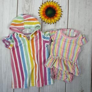 ruffle butts rainbow stripe‎ baby girl swim bundle 3-6M